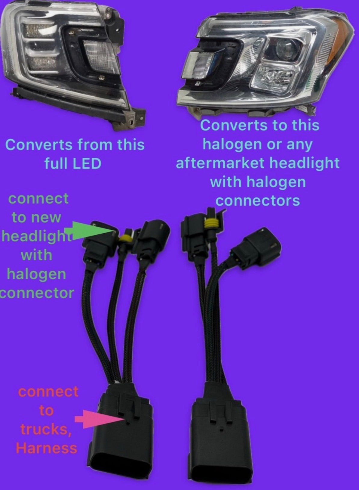 18–21 Ford Expedition LED truck conversion to headlight with halogen connectors
