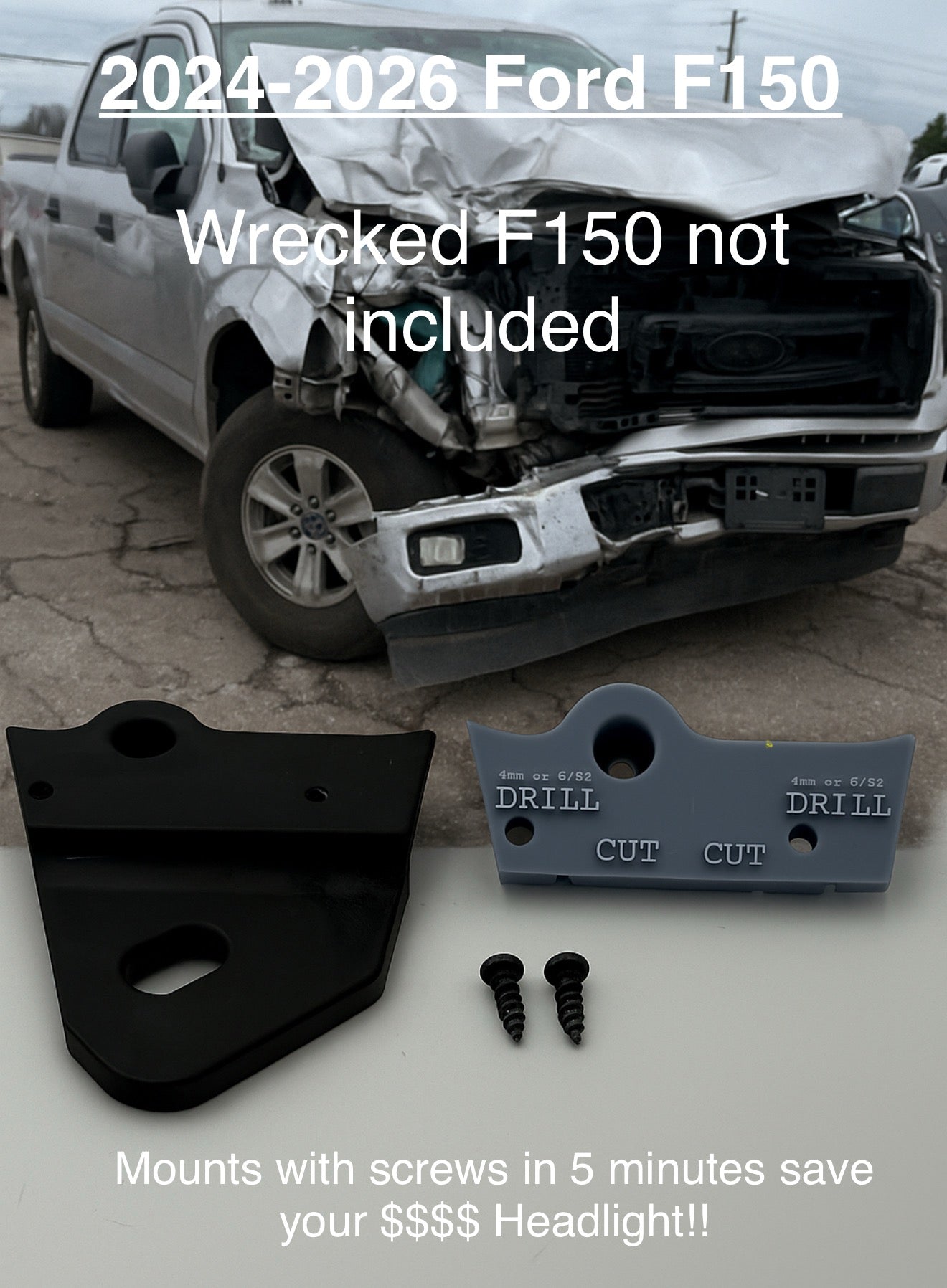 2024-2026 Ford F-150 Headlight LOWER INNER Repair Tab WITH cut and drill Guide