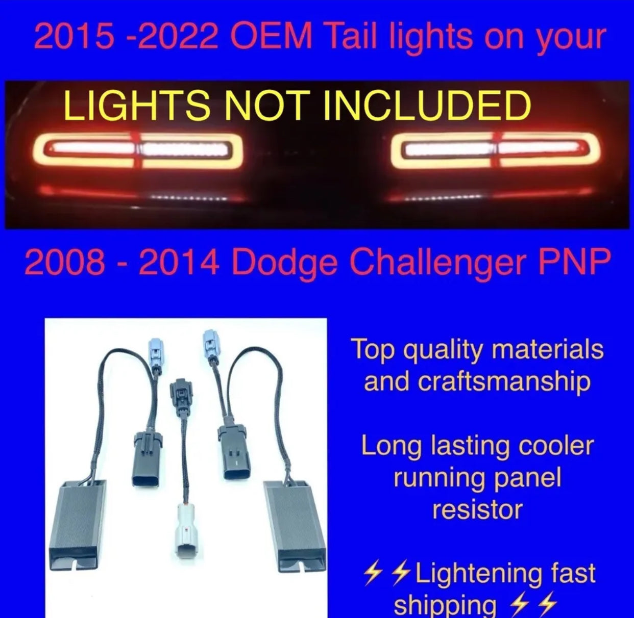 TAIL LIGHT CONVERSION ADAPTER FOR DODGE CHALLENGER 2008 -2014 TO 2015 + LED SRT