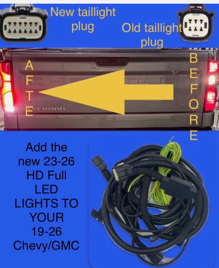 2019 - 2026 Chevrolet 1500-3500 Tail Light Harness Truck To New 2024-2