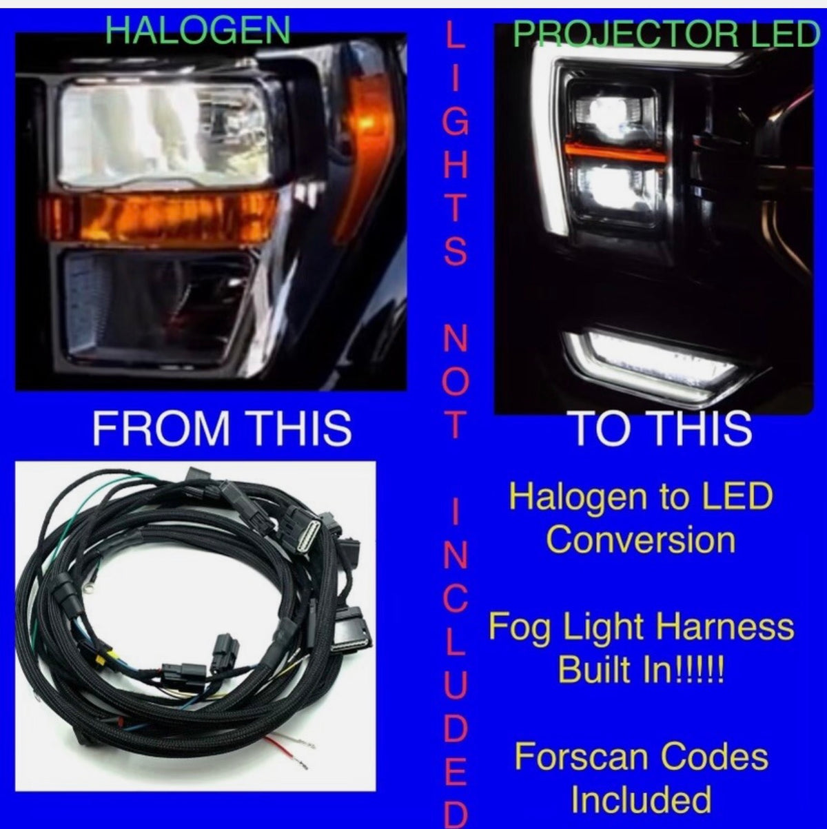 2021 2022 2023 Ford F-150 F150 Headlight Conversion Halogen to Projector LED