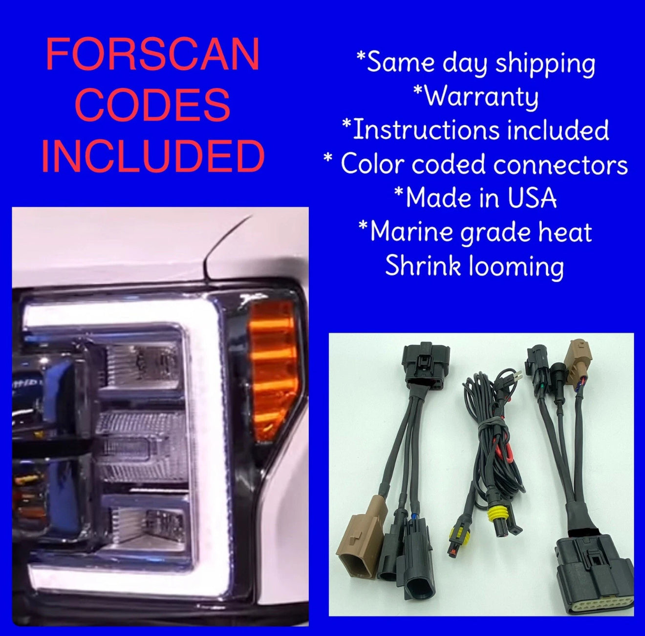 2017-2019 F250 F350 SuperDuty OEM LED Headlight Adapter Conversion Harness