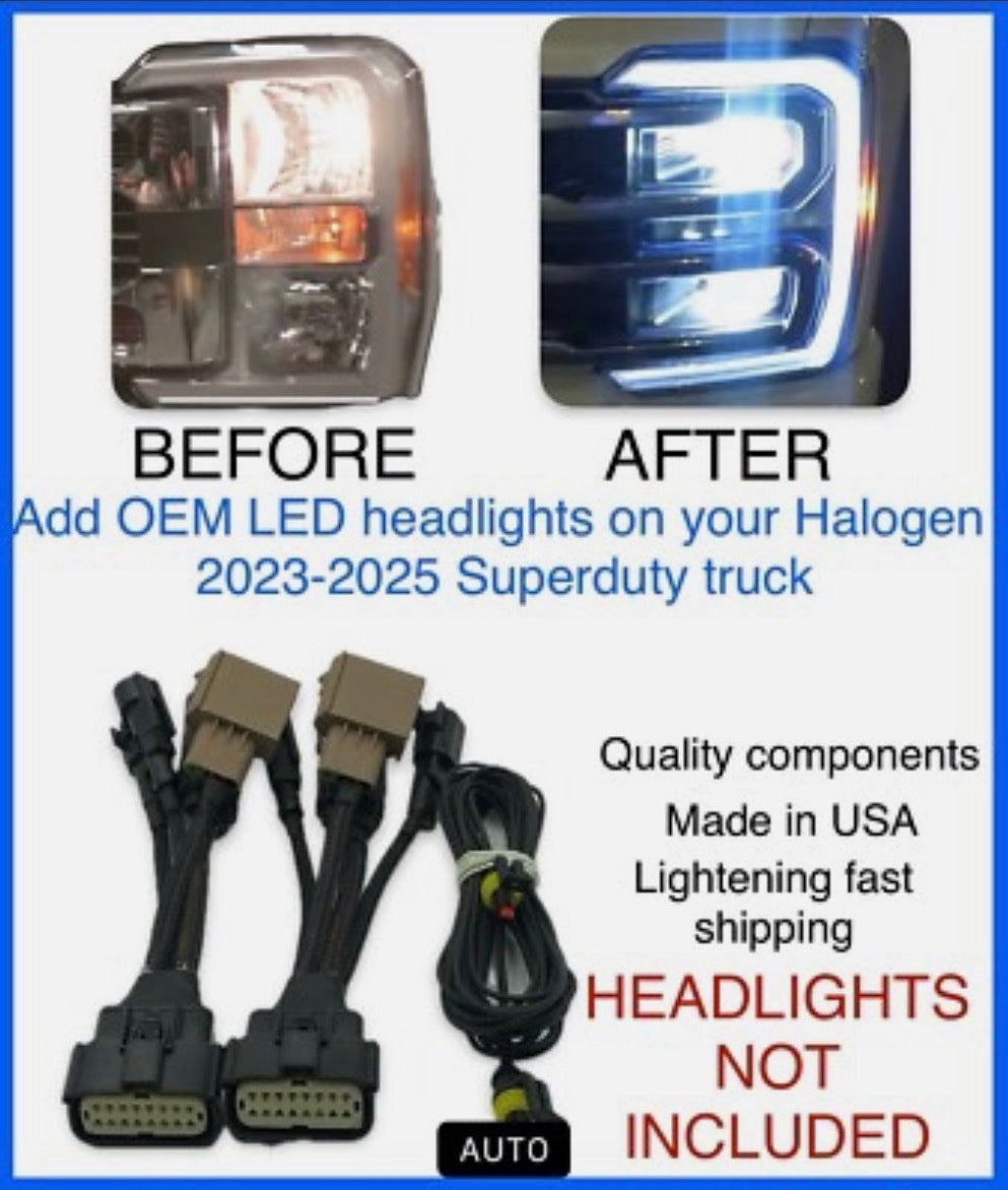 2023-2025 Ford Super Duty F-250 F-350 Headlight Conversion Adapter Harness Halogen-LED