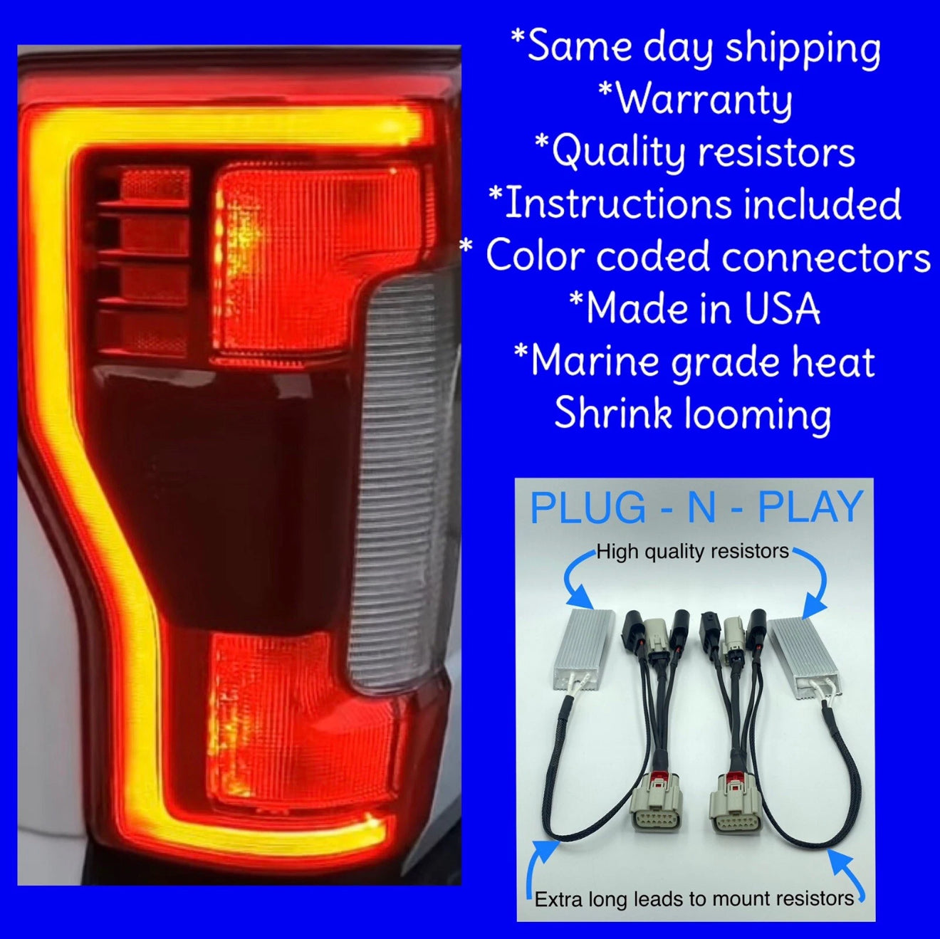 Ford F250 SD 2017- 2019 Tail Light Conversion Adapter Halogen Blis - LED Blis