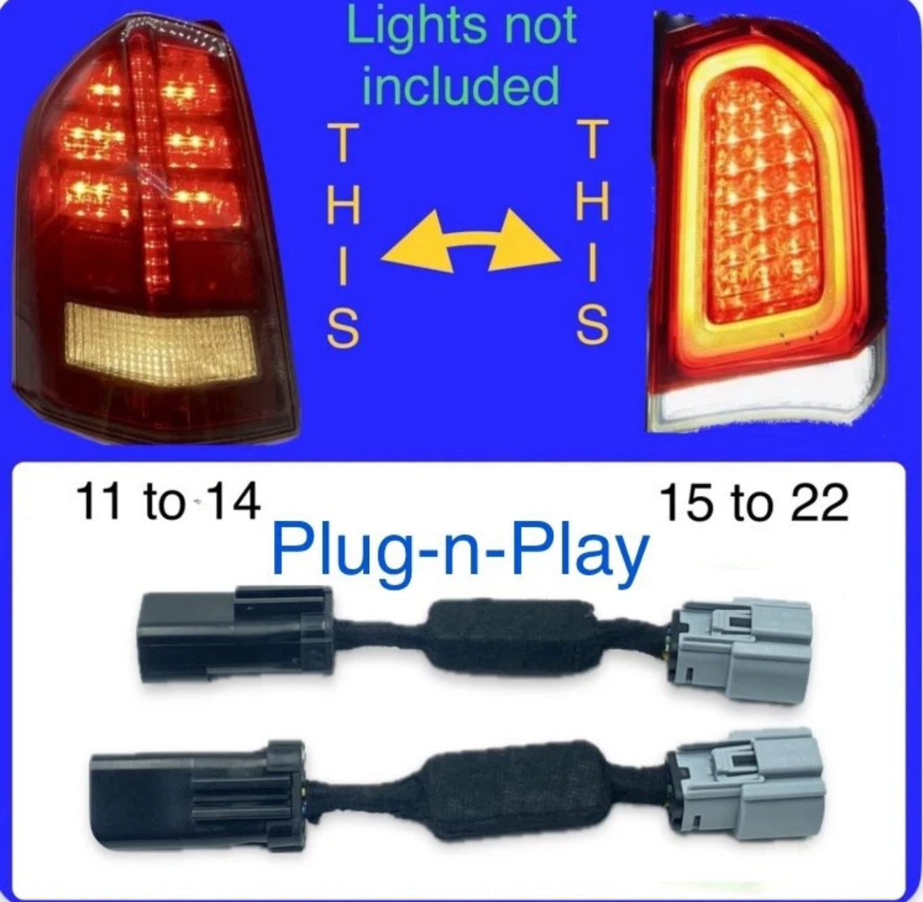 Tail Light conversion adapter harness for 2011–2014 Chrysler 300 to upgrade to 2015–2022 LED tail lights