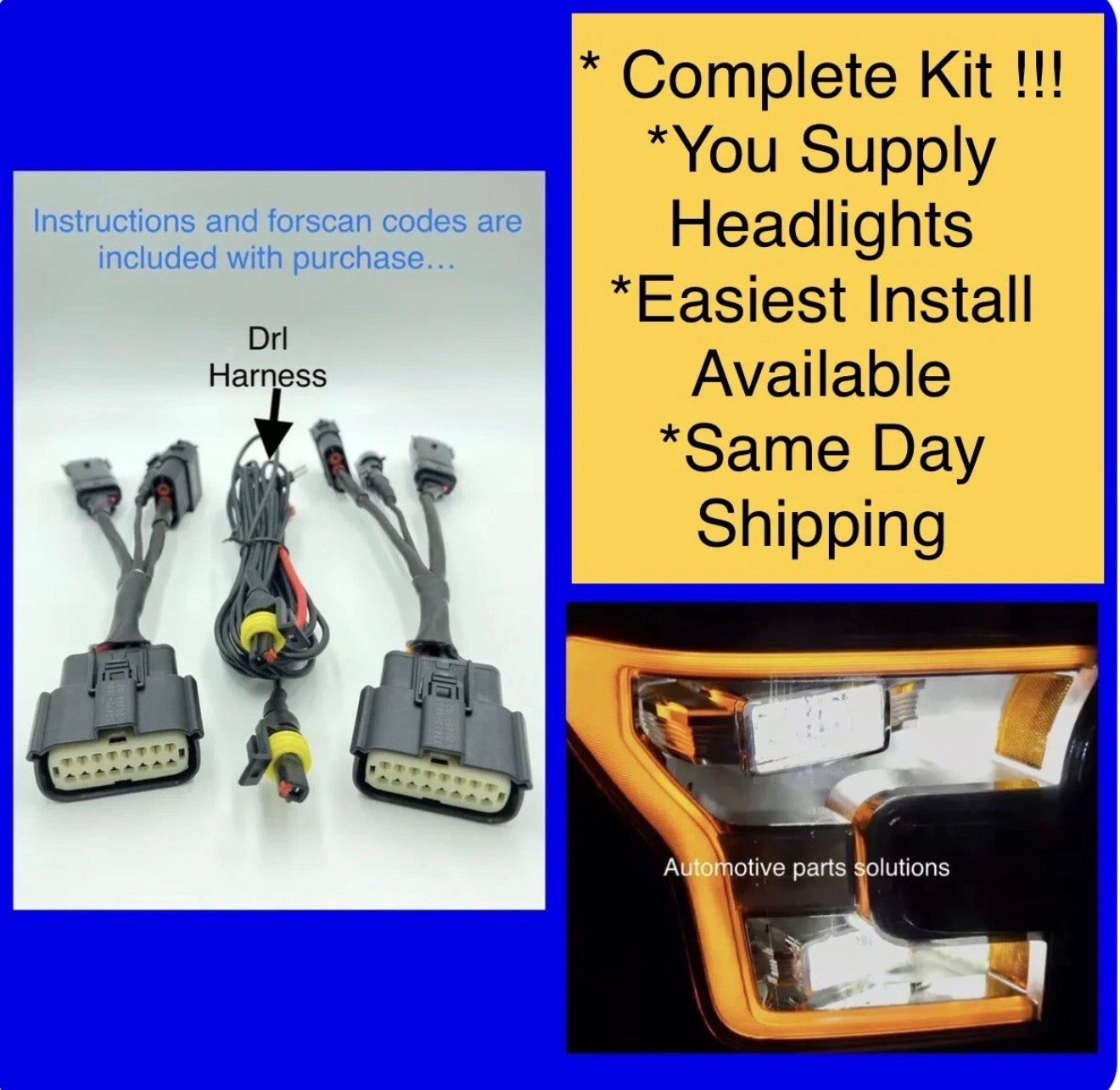 Ford F-150 F150 2015-2017 Halogen To LED Headlight Conversion Harness Adapter